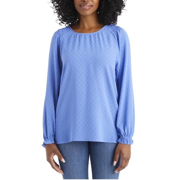NWT Jessica Simpson Womens Blue Blouse Textured Top Long Sleeve - Picture 1 of 7